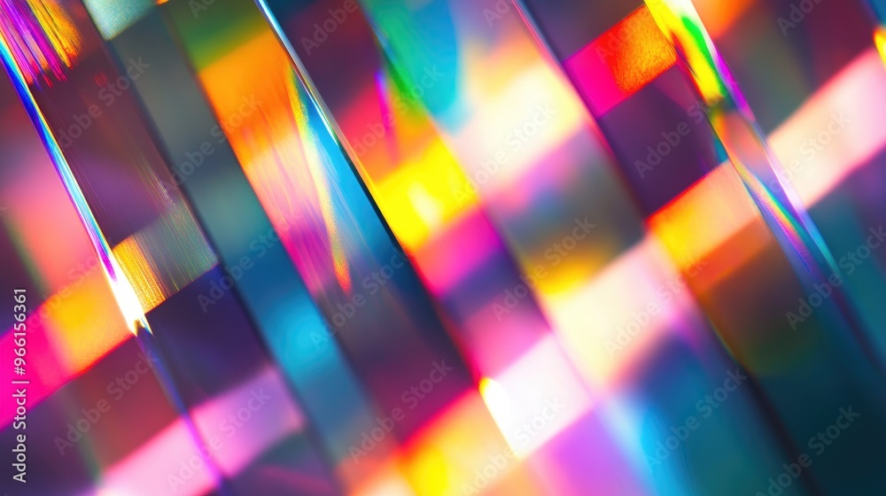 Poster a close-up of a colorful abstract pattern created by light reflections in a crystal prism, displayin