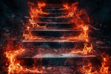 Steps to Hell, Fire Stairway, Halloween Party Entrance, Flame Inferno Steps Road to Hell, Copy Space