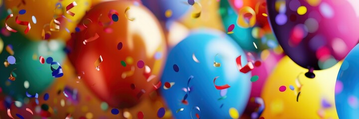 A bunch of colorful balloons are falling from the sky, creating a festive