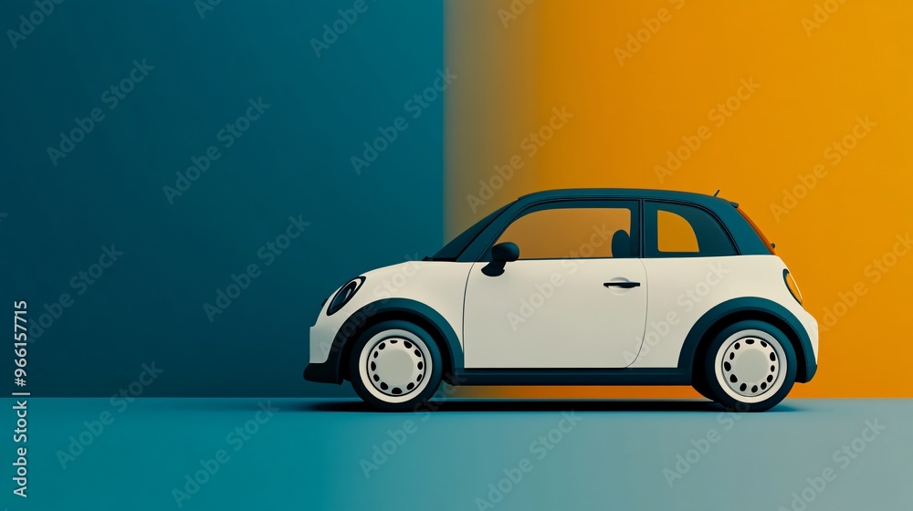 Aufkleber Clay style 3D render of a passenger car with rounded shapes isolated on a clean background ready for transport services Large space for text in center Stock Photo with copy space