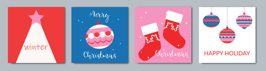 Set of Christmas and New Year greeting card Xmas Design