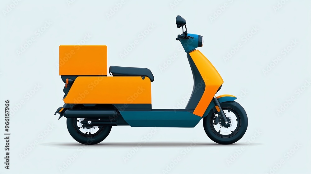 Aufkleber Clay style scooter with a delivery box on the back parked on a clean surface ready for service Large space for text in center Stock Photo with copy space