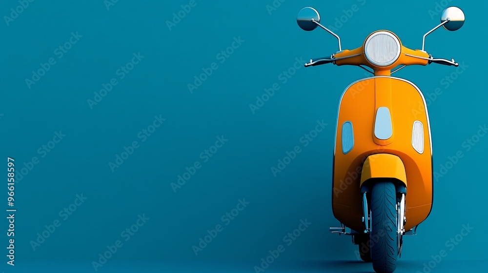Aufkleber 3D render of a clay style electric scooter with a delivery box attached traveling on a smooth clean background Large space for text in center Stock Photo with copy space