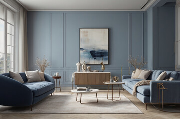 Modern living room, blue color scheme