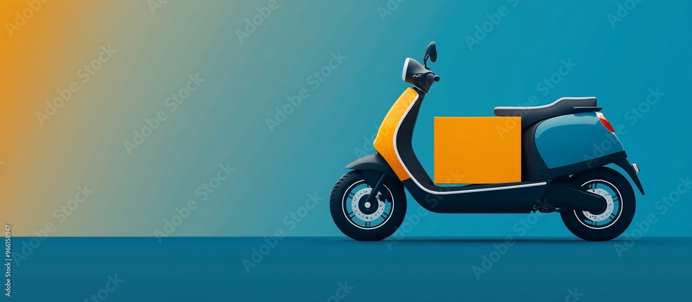 Aufkleber 3D render of a cartoon style scooter with a delivery box in vibrant colors ready for service isolated on a blank background Large space for text in center Stock Photo with copy space