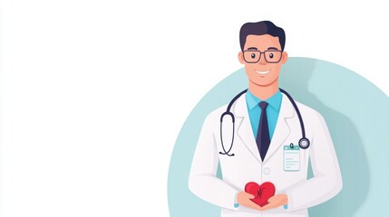 Fototapeta premium A doctor discussing myocardial infarction prevention through lifestyle changes, flat illustration, clean and professional, isolated on white background