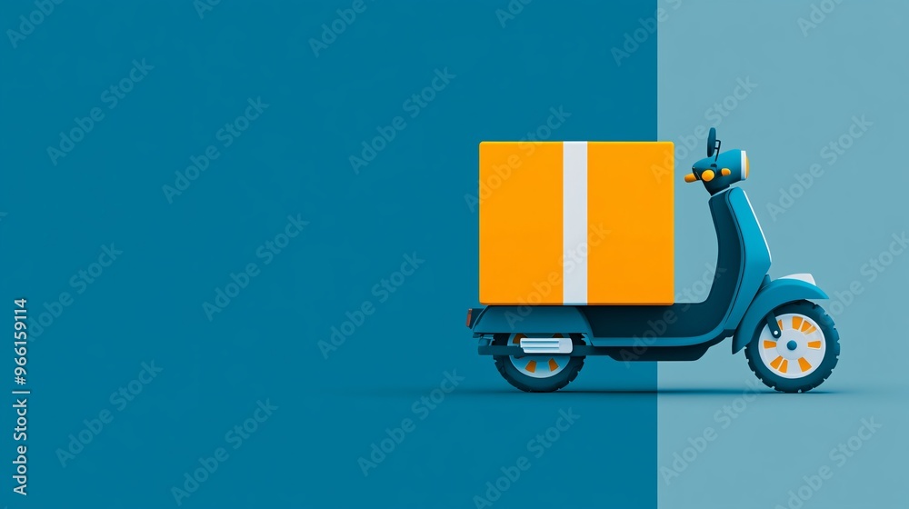 Aufkleber 3D render of a cartoon style scooter with a delivery box in vibrant colors ready for service isolated on a blank background Large space for text in center Stock Photo with copy space