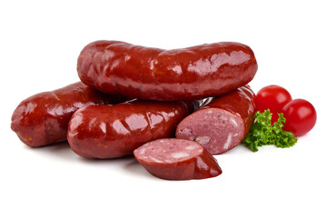 Smoked bavarian sausages, isolated on white background