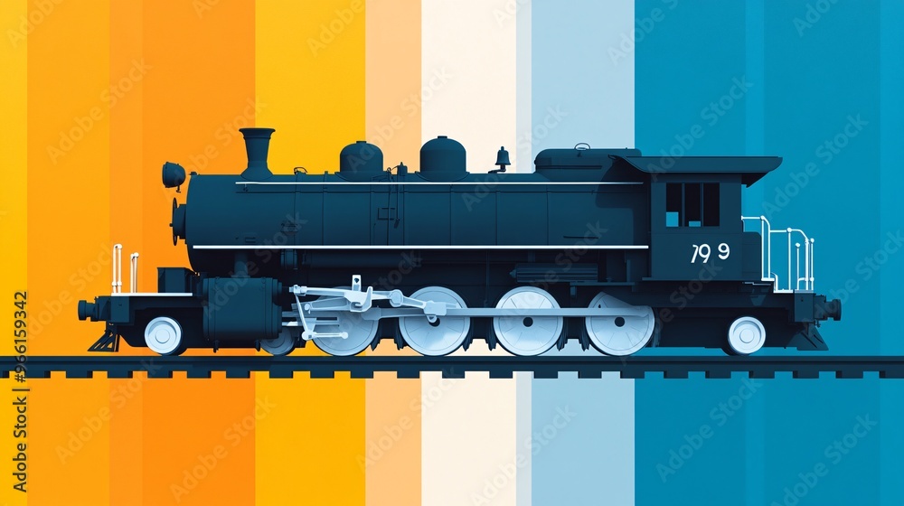 Aufkleber 3D render cartoon style train in bright vibrant colors with rounded edges isolated on a clean background Large space for text in center Stock Photo with copy space