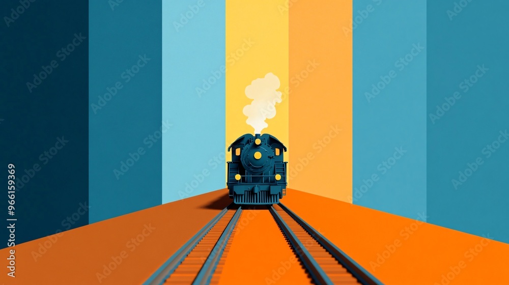 Aufkleber 3D render cartoon style train in bright vibrant colors with rounded edges isolated on a clean background Large space for text in center Stock Photo with copy space