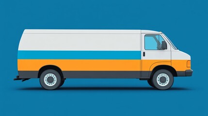 Cartoon style delivery van with oversized wheels and a large package ready for transport isolated on a clean background 3D render Large space for text in center Stock Photo with copy space