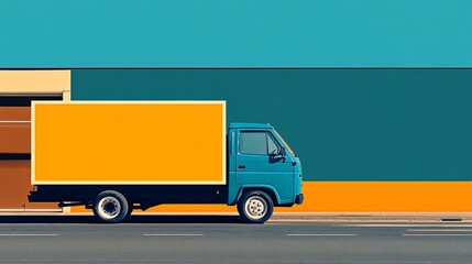 Cartoon style delivery van with oversized wheels and a large package ready for transport isolated on a clean background 3D render Large space for text in center Stock Photo with copy space