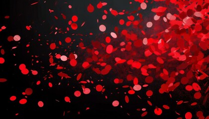 Red confetti scattered on black background.