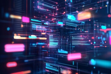 Abstract digital background with lines, shapes and glowing colors.