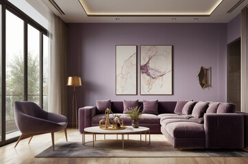 modern living room in purple color scheme