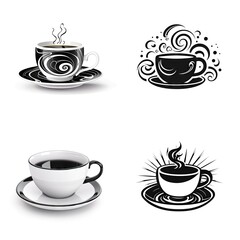 Obraz premium Coffee Cup Icon, Minimal Cafe Mug, Drink Sign, Beverage Symbol, Black Hot Coffee Cup Silhouette