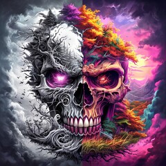 skull in the dark wood content created with generative AI software.