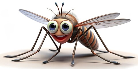3D Cartoon Mosquito with Big Eyes and Grinning, 3D Illustration, Mosquito, Insect, Critter