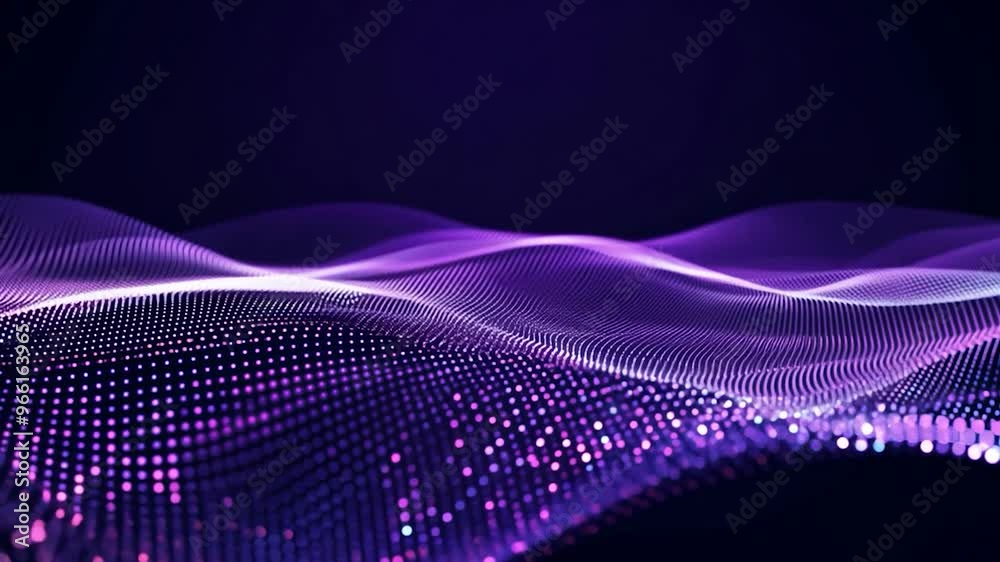 Poster abstract background with a flowing wave made of particles representing concepts such as technology, 