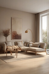 Modern living room, beige color scheme