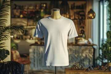 Obraz premium Tshirt on stylish mannequin in boutique background created with Generative AI