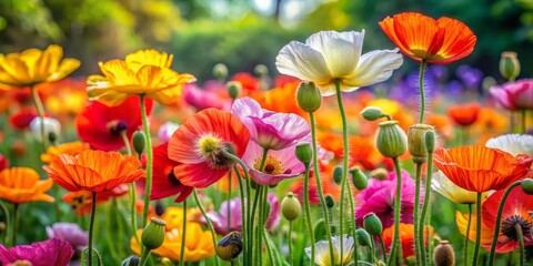 Fototapeta premium A Colorful Symphony of Poppy Blooms, Bright Colors, Close Up, Poppy Field, Nature, Flowers, Spring