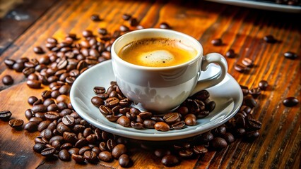 Fototapeta premium Espresso Coffee Cup With Beans On Vintage Table
