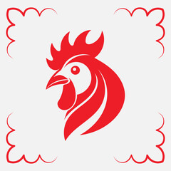 Minimalist vector illustration of a rooster's head with bold logo lines and a clean, modern look.