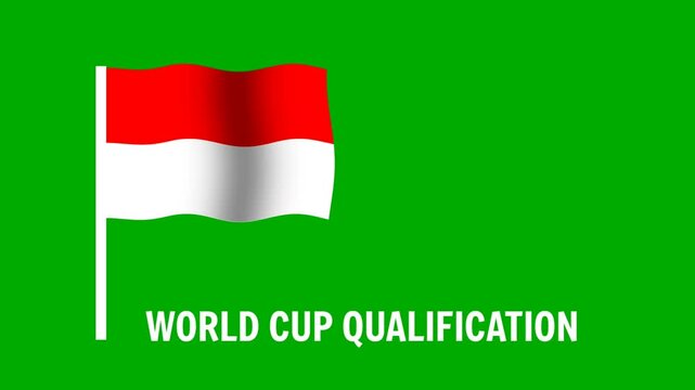 Indonesian Flag Waving Animation with Text (World Cup Qualifiers) on Green Background. Sports Promotion Footage
