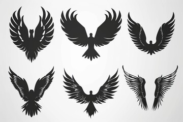 Obraz premium Wings flat icon, angel wings emblem, bird feathers minimal silhouette, pigeon sign, spirituality symbol