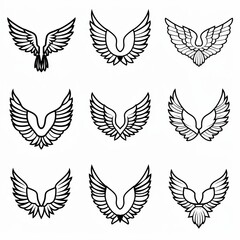 Fototapeta premium Wings flat icon, angel wings emblem, bird feathers minimal silhouette, pigeon sign, spirituality symbol