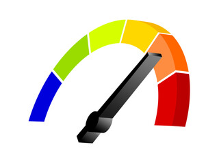 Colorful speedometer icon with 3d perspective. Speed indicator for design element.	