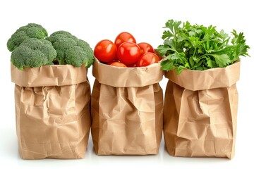 Three bags of vegetables are displayed on a white background