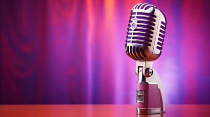Vintage Microphone on violet background 