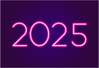 2025 Happy New Year Neon Purple Design Abstract Logo Symbol Vector Illustration