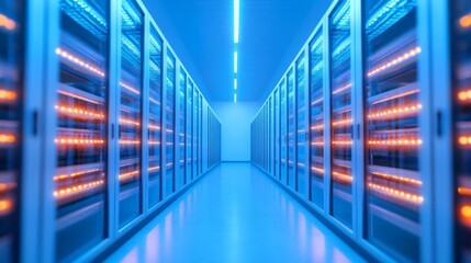 Fototapeta premium Cold storage unit with glowing LED lights, emphasizing energy efficiency in temperature control