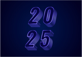 Happy New Year 2025 Blue 3D Realistic Decoration Design Abstract Logo Symbol Vector Illustration