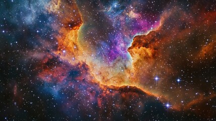 Fototapeta premium The brilliant display of a space nebula, with vibrant colors and star clusters illuminating the far reaches of the galaxy.