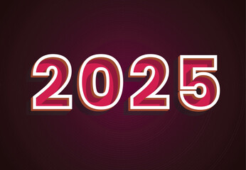 2025 Happy New Year 3D Realistic Purple Abstract Design Logo Symbol Vector Illustration