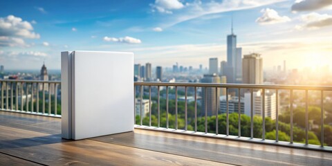 Blank Billboard Mockup on Rooftop Balcony with City View, Mockup, Billboard, Rooftop