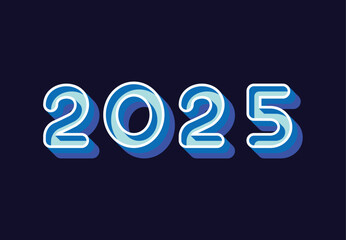 Happy New Year 2025 3D Realistic Blue Abstract Logo Symbol Vector Illustration