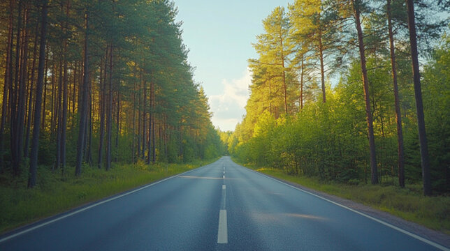 Beautiful summer of summer green field with dirt road and Sunset cloudy sky. Ai generated