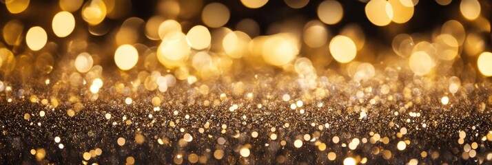 A beautiful background image of golden glitter with blurred lights, perfect for adding a touch of sparkle to your party decorations, invitations, or website design. The image symbolizes celebration, g
