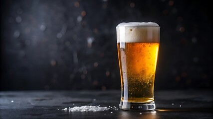 Glass of Fresh and Cold Beer on Dark Background