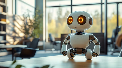 Cute Robot in Modern Office