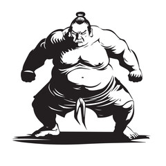 Sumo wrestler in action Image Vector isolated on white background. 