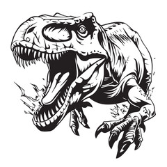 Black and white T Rex Attack Stock Vectors. T Rex Attack Illustration on white background © Istianah