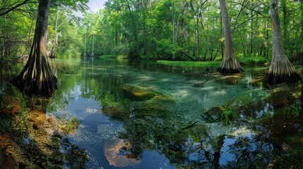 Obraz premium Serene River in a Lush Forest