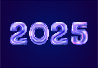 2025 Happy New Year Foil Helium Balloons Typography Blue Design Abstract Logo Symbol Vector Illustration