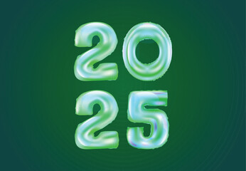 2025 Happy New Year Foil Helium Balloons Typography Green Design Abstract Logo Symbol Vector Illustration